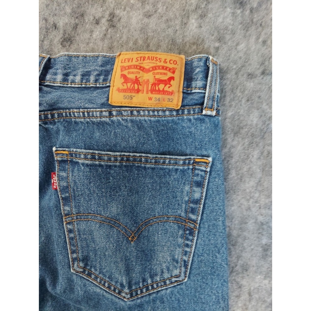 Levis 505 Jeans Mens 34x32‎ Blue Straight Leg medium Wash Cotton Red  Tab - Picture 7 of 9
